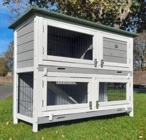 2 Tier Large Rabbit Hutch - Grey Design - 2 Removable Dirt Trays