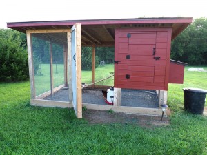 red chicken coop