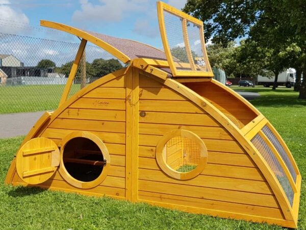 Half Moon Hobbit Style Chicken Coop open doors