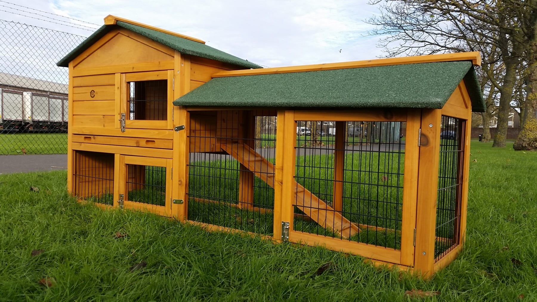 Large Rabbit Hutch - Natural Wood Design - Fox Resistant