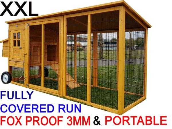 Buckingham 2019 Model - XL 8ft Large Fox Resistant Chicken Coops with Run and 3mm Weld Wire and Opening roof for easy cleaning and access