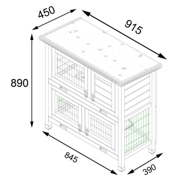 Roger Grey - Rabbit Hutch 2 tier with 2 removable dirt trays