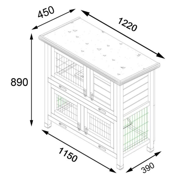 Roger XL Natural- Large 4ft Rabbit Hutch 2 tier with fox resistant welded and coated 3mm wire