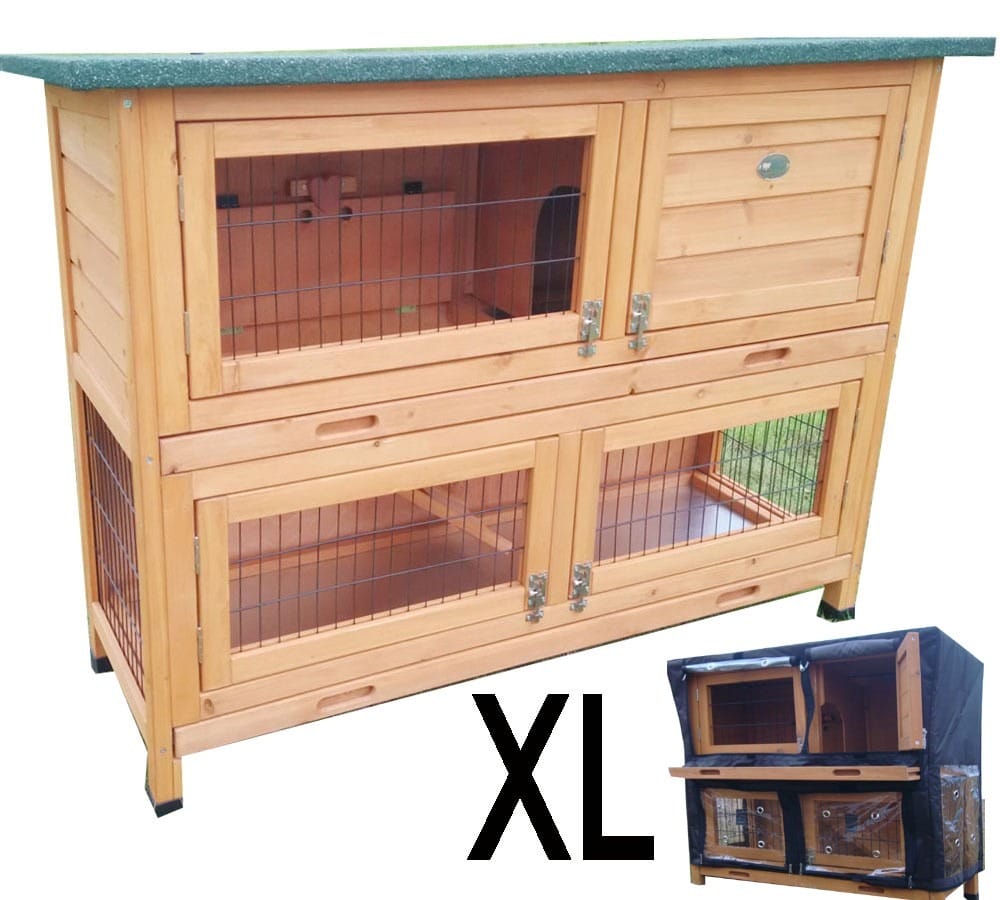 Roger XL Natural Large 4ft Rabbit Hutch 2 tier with fox resistant welded and coated 3mm wire