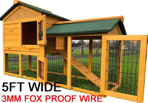 Smokey Natural - Fox Proof Large Rabbit Hutch 5FT Long with welded and coated 3mm wire