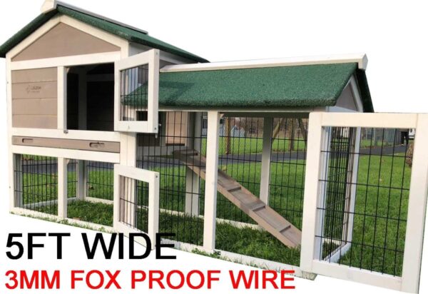 Smokey Grey - Fox Proof Large Rabbit Hutch 5ft long with welded and coated 3mm wire