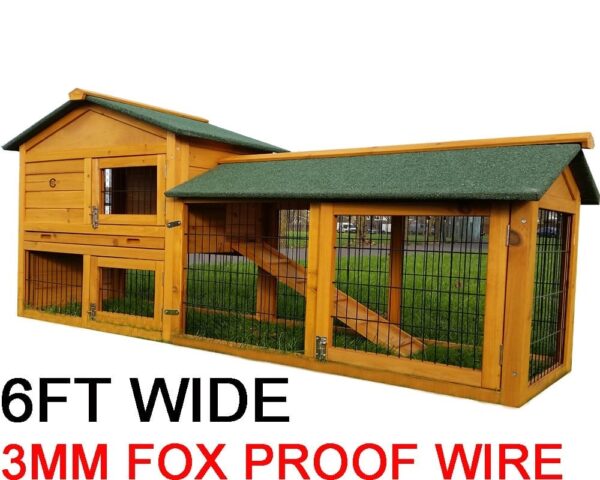 Smokey XL Natural - Fox Resistant Large Rabbit Hutch 6TF long & coated 3mm wire