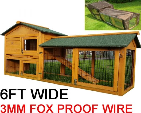 Smokey XL Natural - Fox Resistant Large Rabbit Hutch 6TF long & coated 3mm wire