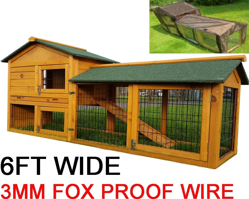 Large Rabbit Hutch Natural Wood Design Fox Resistant