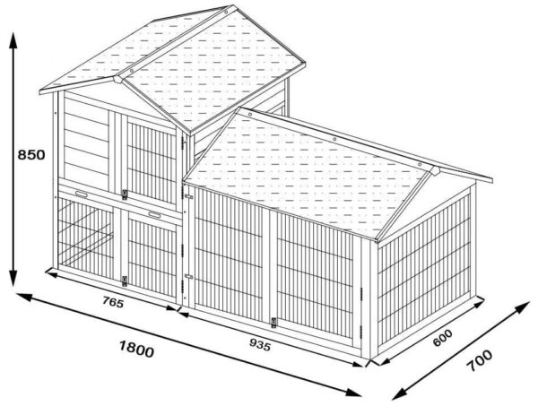 Smokey XXL - Fox Resistant Large Rabbit Hutch 6ft Long 2ft deep with coated 3mm wire