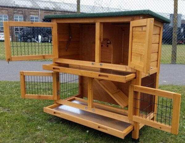 Roger Natural - Rabbit Hutch 2 tier with 2 removable dirt trays open left