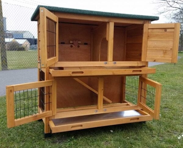 Roger Natural - Rabbit Hutch 2 tier with 2 removable dirt trays open