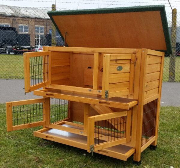 Roger Natural - Rabbit Hutch 2 tier with 2 removable dirt trays completely open