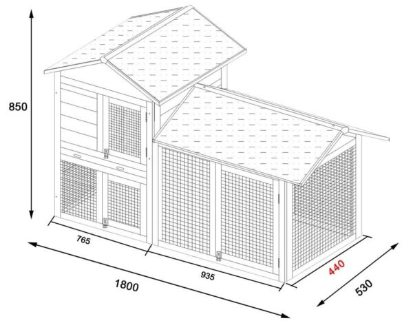 Smokey XL Grey - Fox Resistant Large Rabbit Hutch dimensions